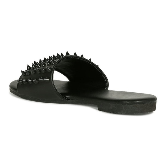 PAZZLE SPIKY OPEN TOE FLAT SLIDE - BLACK (NEW WITH TAG) - Picture 3 of 5